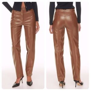 Aritzia WILFRED Rebel Vegan Leather Trouser Straight Leg Pants Brown Size 8